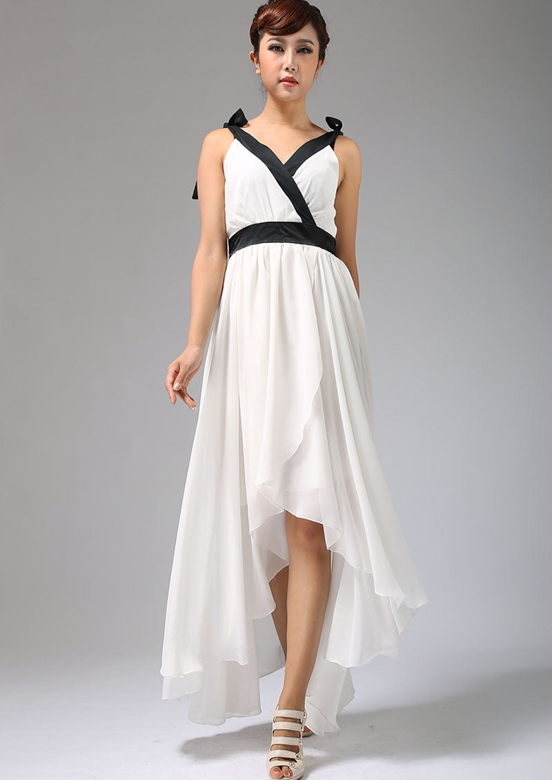 white chiffon dress maxi dress prom dress wedding dress long dress (668)