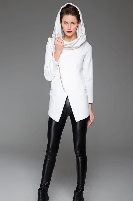 White Asymmetrical jacket coat for winter 1421#