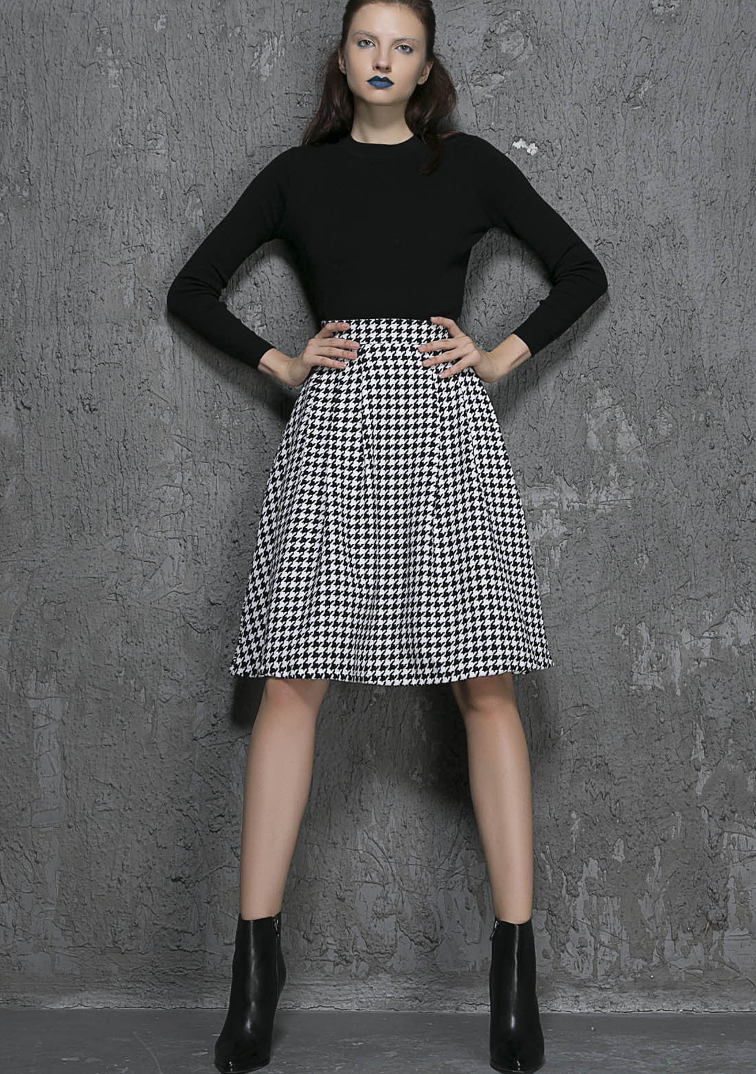Wool Midi Skirts ,plaid Skirt, Knee length skirt 1342
