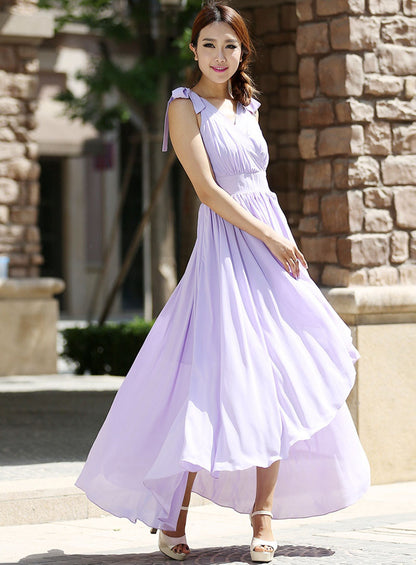 Purple Chiffon Maxi Dress - Flowy Elegant Silhouette 995