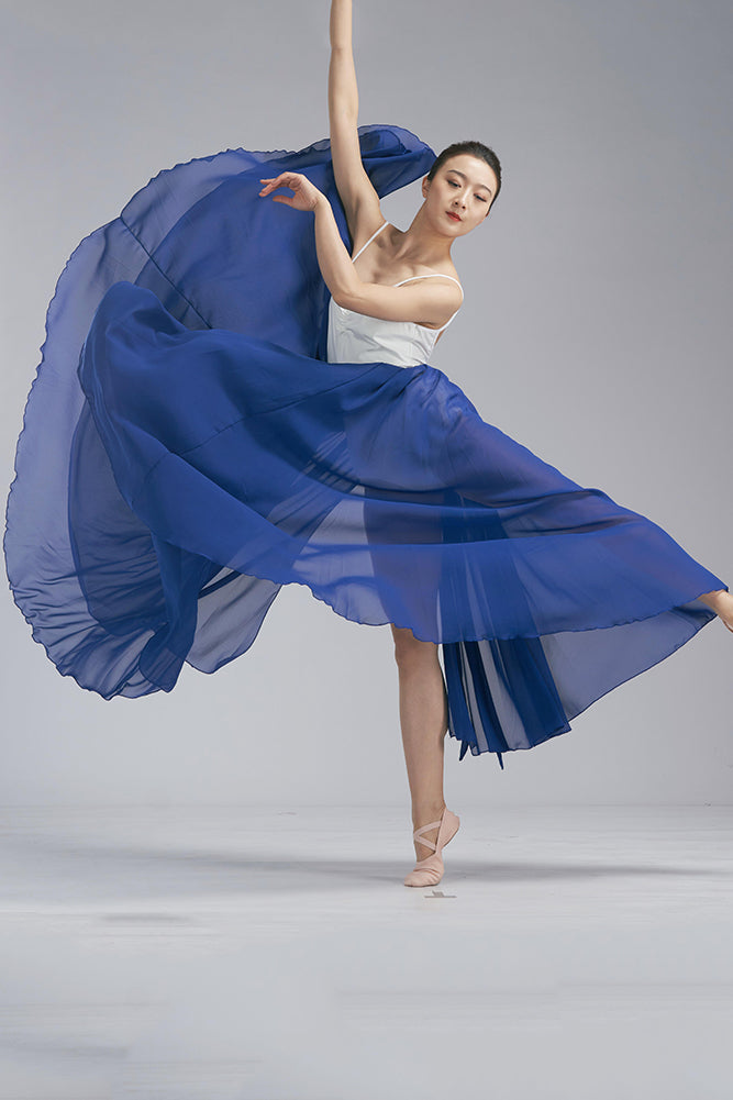 Blue Chiffon Long Skirt with Elastic Waist – Flowy Dance Circle Skirt – Xiaolizi