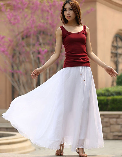 Swing maxi skirt in White 0944#