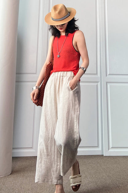 Women Cotton Linen Loose Wide Leg Pants 3496