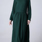 Maxi dress green women linen dress (1173)