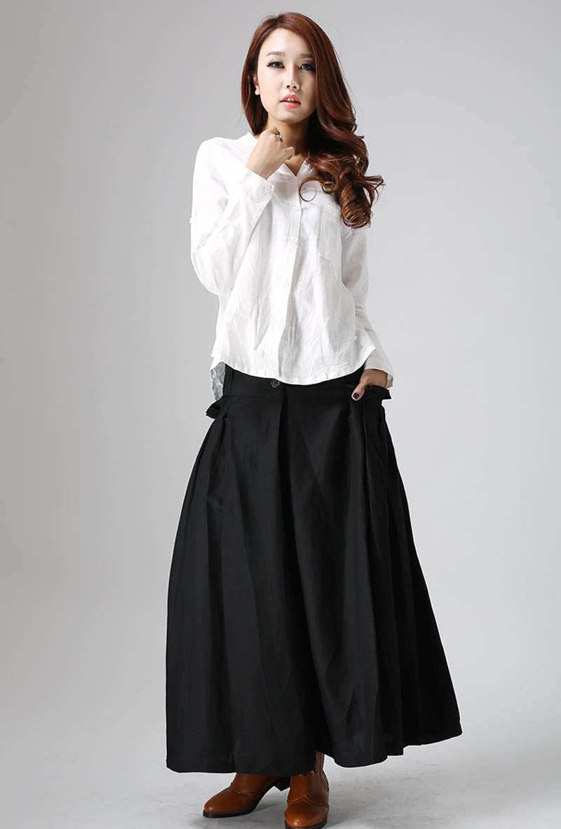 Black skirt woman pleated long skirt custom made maxi skirt 0822#