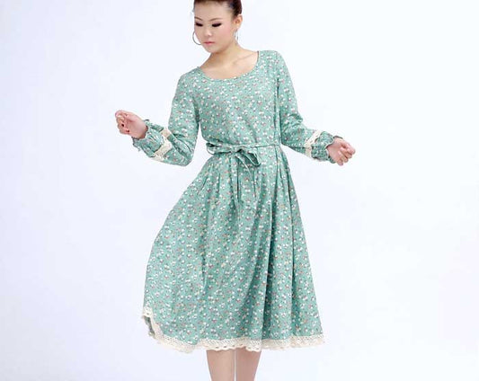 maxi dress floral print dress long sleeve dress (270)