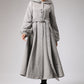 Maxi wool coat Long sleeve womens long swing coat with hood and self tie belt wasit 0708#