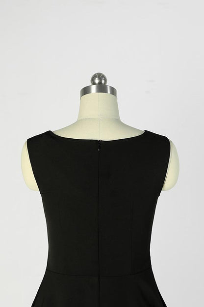 Black Linen Midi Dress - Sleeveless Retro High Waist 190208