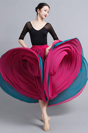 Yellow Chiffon Reversible Maxi Skirt - Big Swing, High Waist 2936