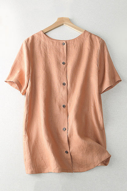 Apricot Linen Short Sleeve Top - Casual Relaxed Fit 3660