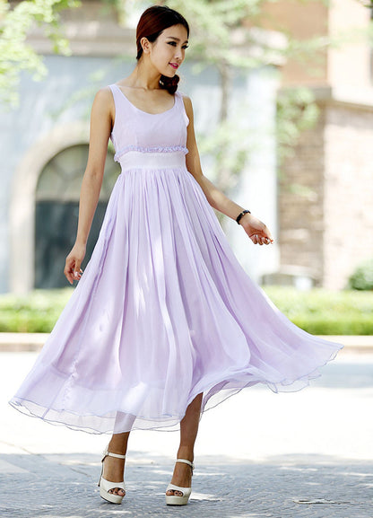 Lavender Chiffon Maxi Dress - Sleeveless Lined Bridesmaid | Xiaolizi 1027