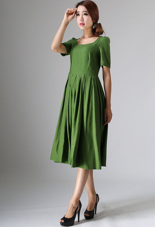 Green Prairie fit and flare dress 0973#