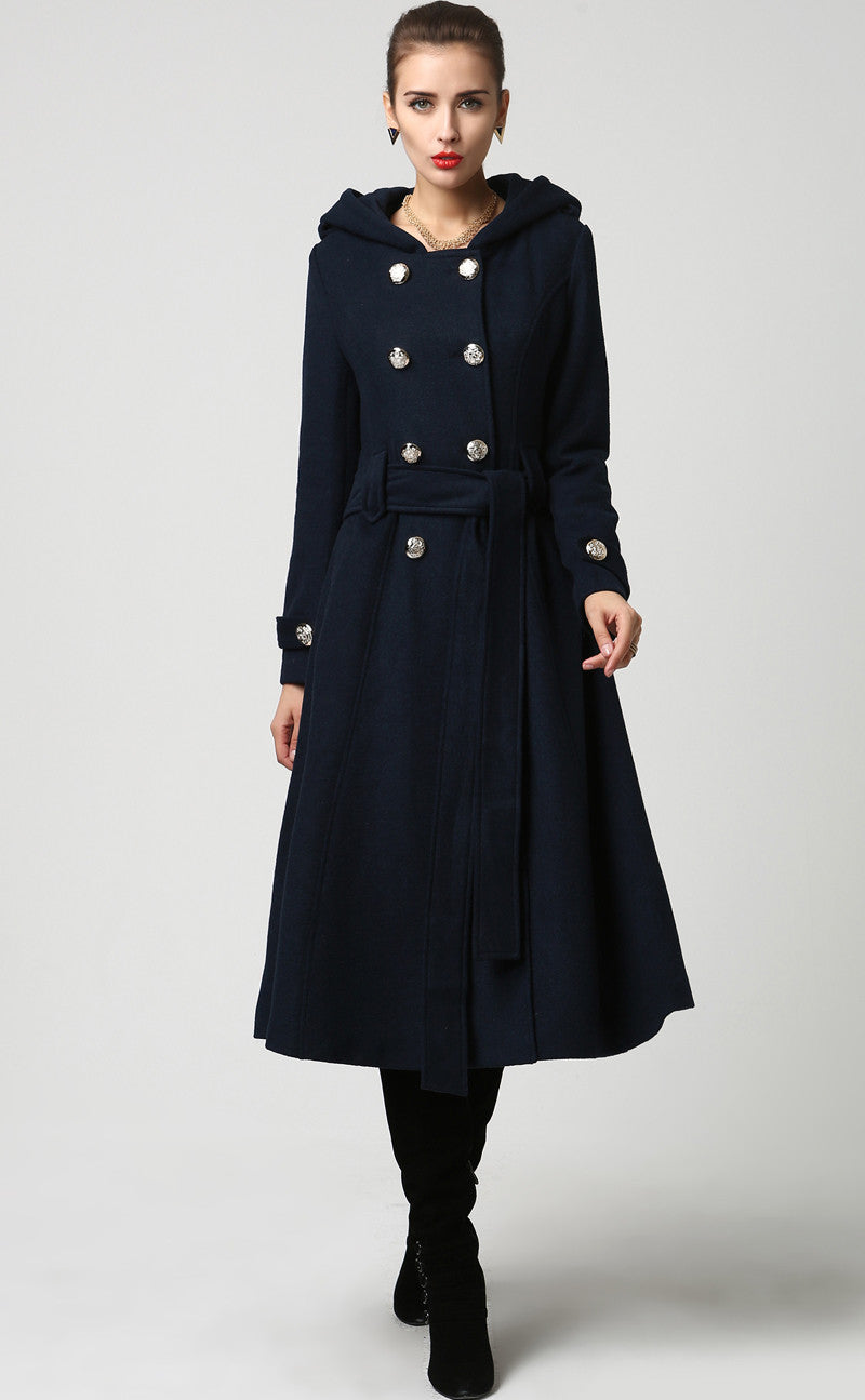 Ladies navy wool top coat