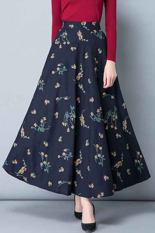 Women Long Floral Linen Skirt 4116