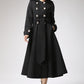 womens's winter long wool jacket hood in Black 0707#