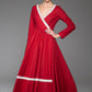 Red wool dress women maxi winter dress 1444
