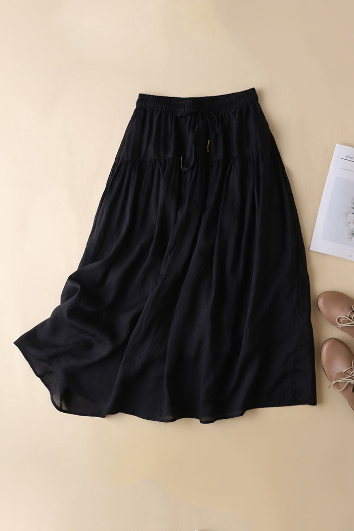 Women Loose Elastic Waist New Summer Linen Long Skirt 3594