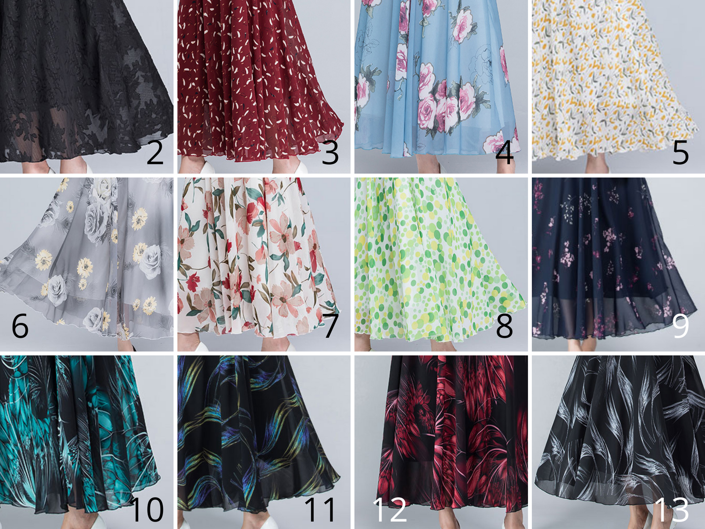 A Line Long Floral Print Chiffon Skirt 3020