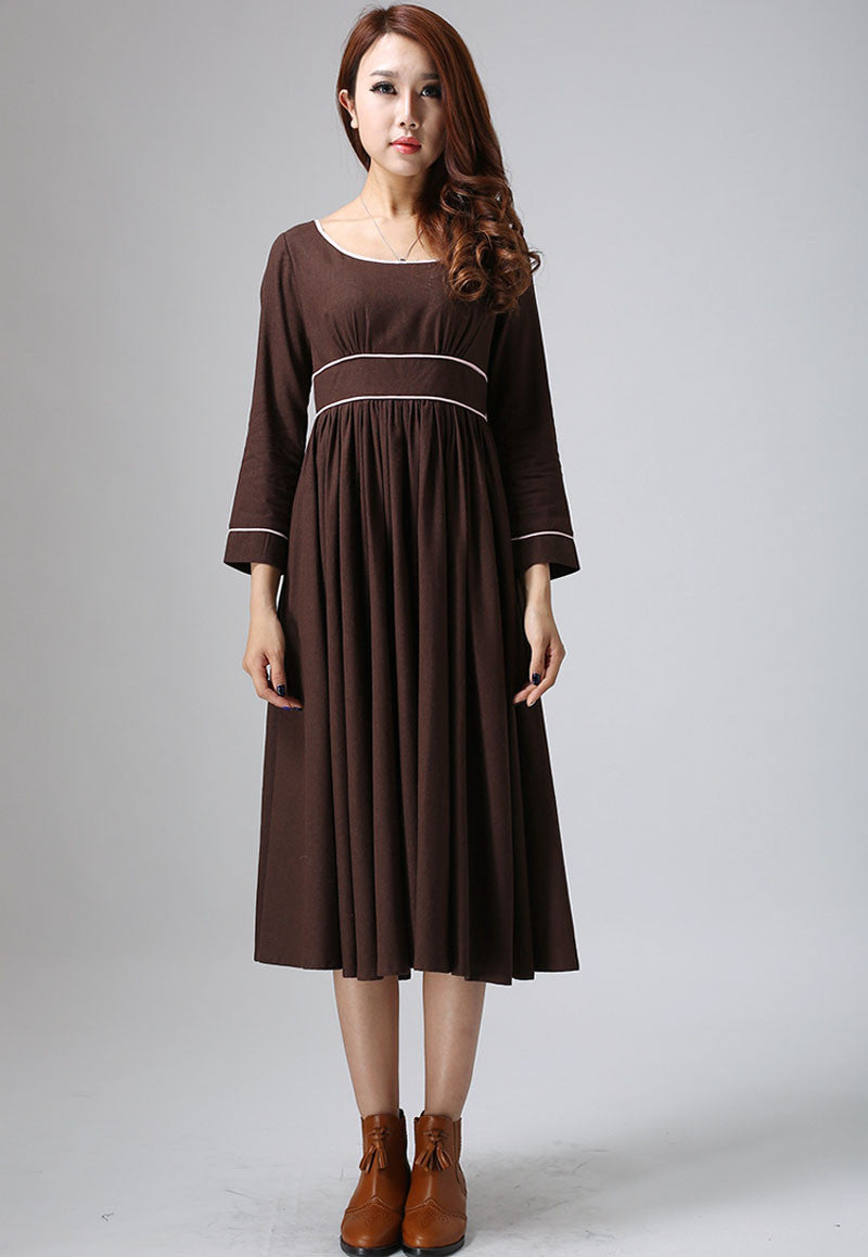 Brown dress maxi linen dress woman long dress custom made casual dress (808)