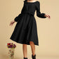 Black dress winter wool dress midi dress 321#