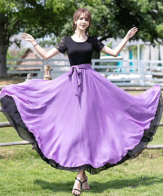 Purple Chiffon Circle Skirt - Reversible Big Swing Silhouette 2942