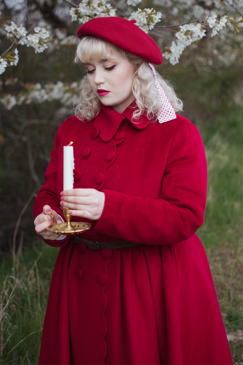Winter Princess Red Double-breasted Wool Coat 3577