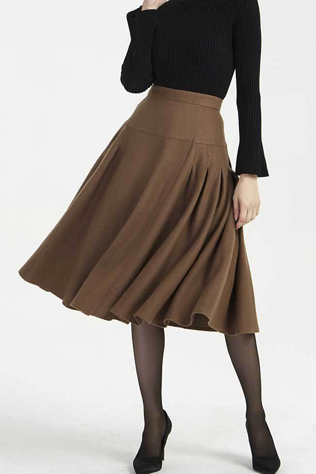 1950s plaid flare skirt, women's midi skirt 1626#