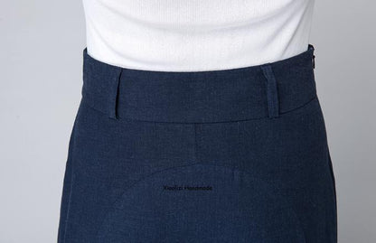 Vintage A-Line Dark Blue Linen Skirt – Flowy Maxi Silhouette – 1497