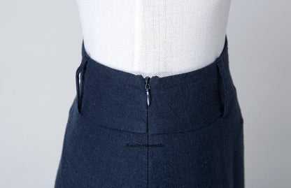 Vintage A-Line Dark Blue Linen Skirt – Flowy Maxi Silhouette – 1497