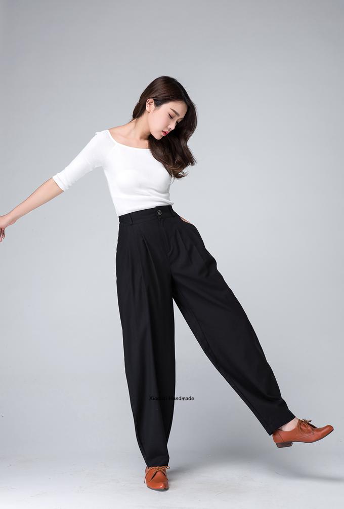 Women's Pleated linen tapered pants 1499