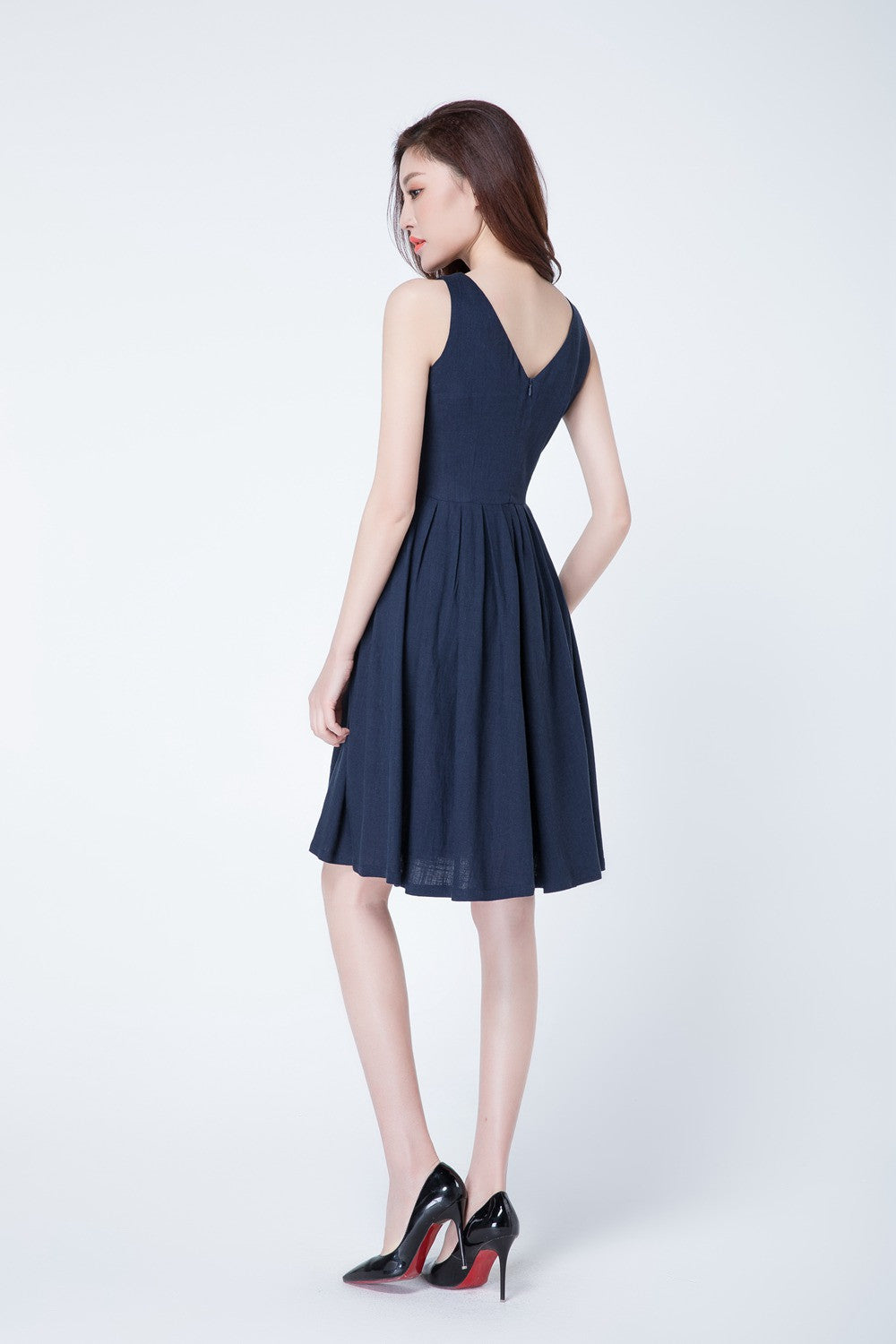 Elegant Vintage Navy Blue A-Line Dress Sleeveless Retro Party Dress Xiaolizi Elegant Vintage Navy Blue A-Line Dress Sleeveless Retro Party Dress Xiaolizi