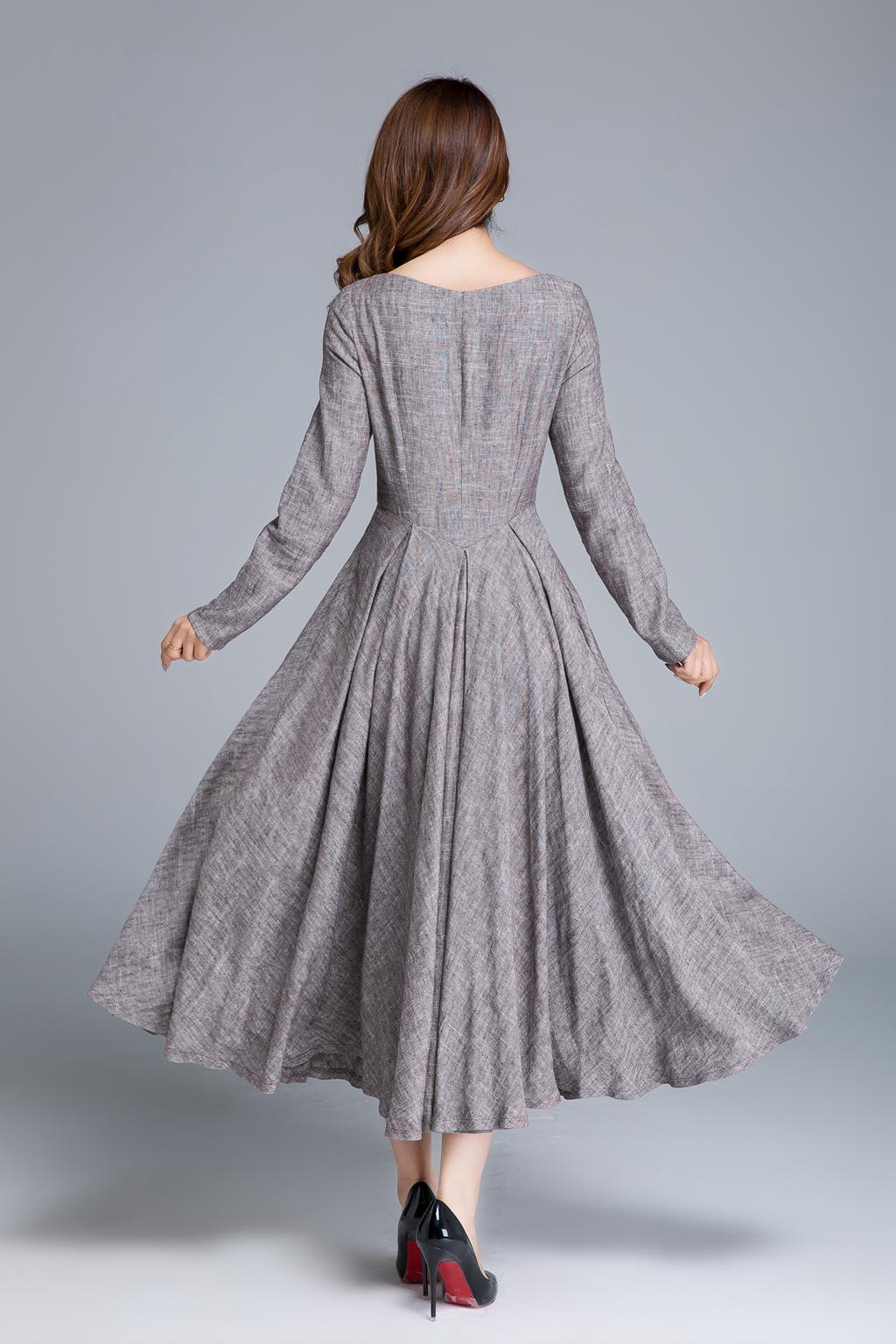 Brown Linen Maxi Dress with Pleated A-Line Silhouette for Elegant Evenings Xiaolizi Brown Linen Maxi Dress with Pleated A-Line Silhouette for Elegant Evenings Xiaolizi
