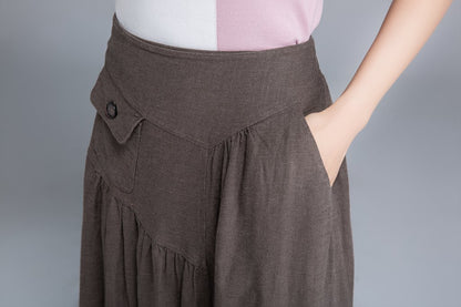 High Waist Linen Maxi Skirt – Elastic Back A-Line Skirt with Side Pockets  1660