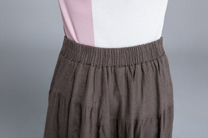 High Waist Linen Maxi Skirt – Elastic Back A-Line Skirt with Side Pockets  1660