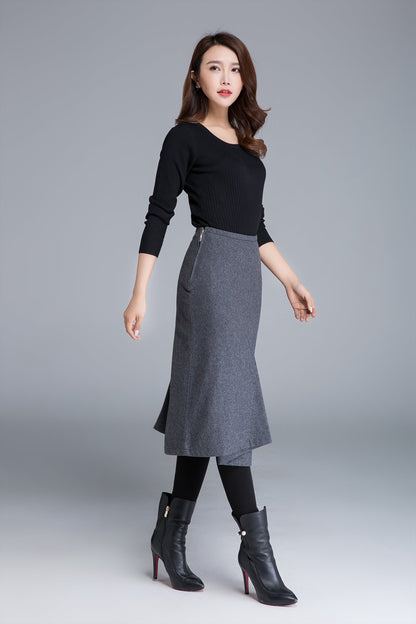 Gray Wool Blend Pencil Skirt – Handmade Fitted Midi for Women | Xiaolizi 1680