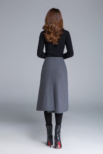 Gray Wool Blend Pencil Skirt – Handmade Fitted Midi for Women | Xiaolizi 1680