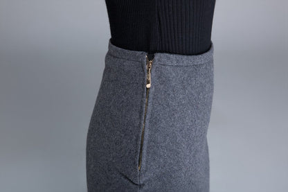 Gray Wool Blend Pencil Skirt – Handmade Fitted Midi for Women | Xiaolizi 1680