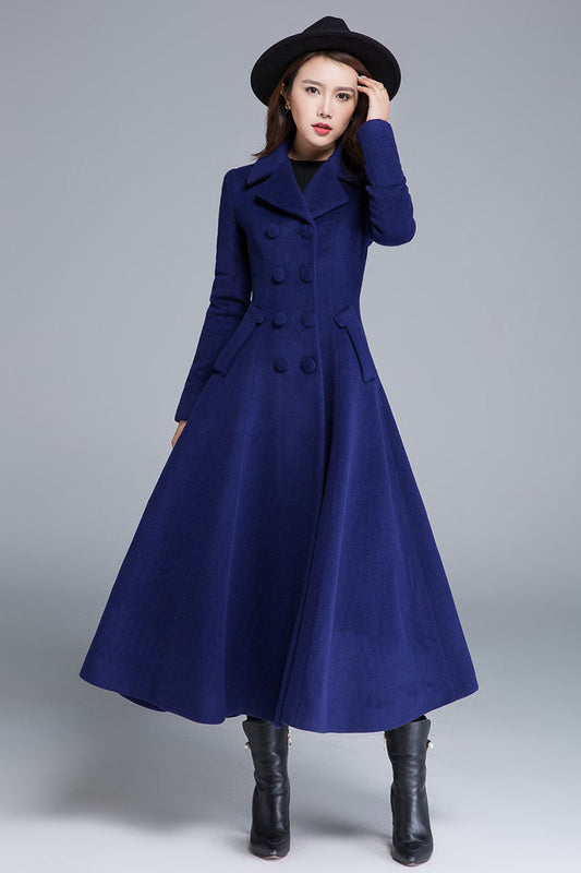 Blue Double Breasted Wool Coat 1685#