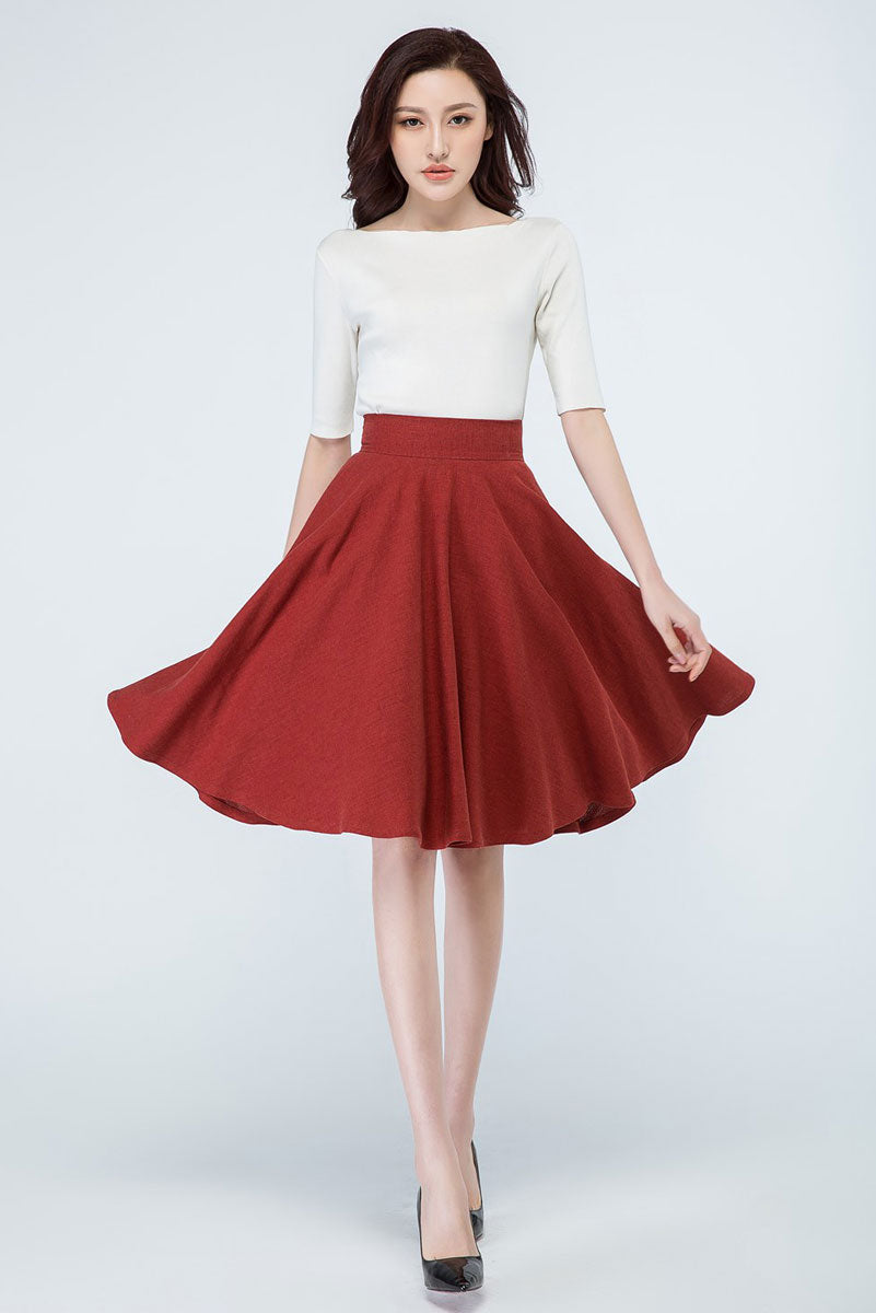 50s High Waisted Linen Full Circle Skirt with Pockets 279301