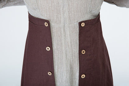 Grey and Brown Colorblock Midi Dress - Long Sleeves, Back Zipper 1699