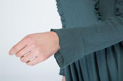 Maxi Dress in Cotton Linen Blend - Long Sleeve, Retro High Waist 1701