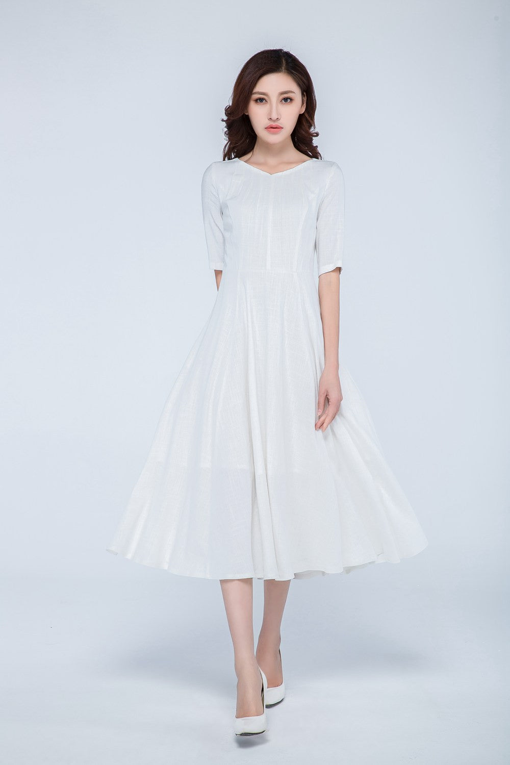 white linen dress, tea length dress 1740 Xiaolizi white linen dress, tea length dress 1740 Xiaolizi