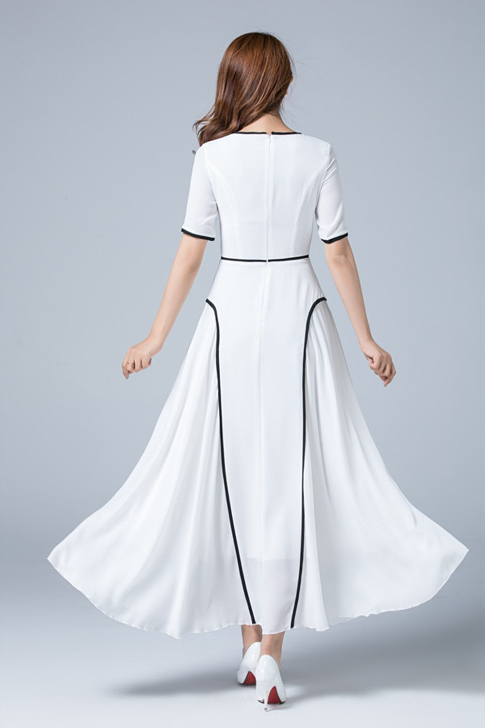 ankle length elegant dress with crew and high waist 1779