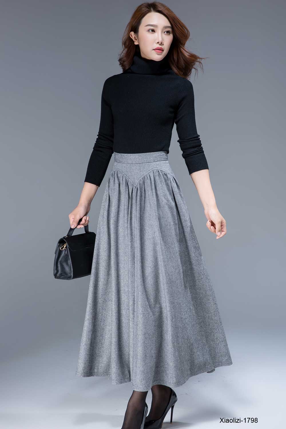 gray wool skirt for winter
