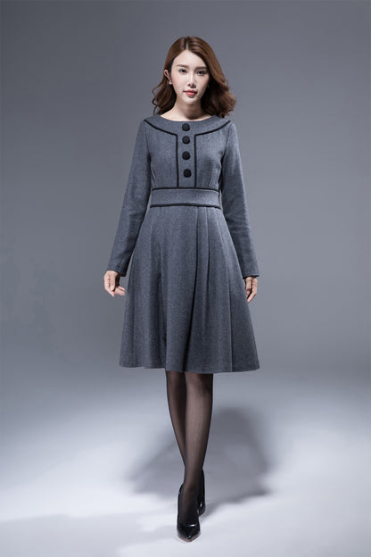 winter dress women, dark gray wool dress, knee length dress, wool dres –  XiaoLizi