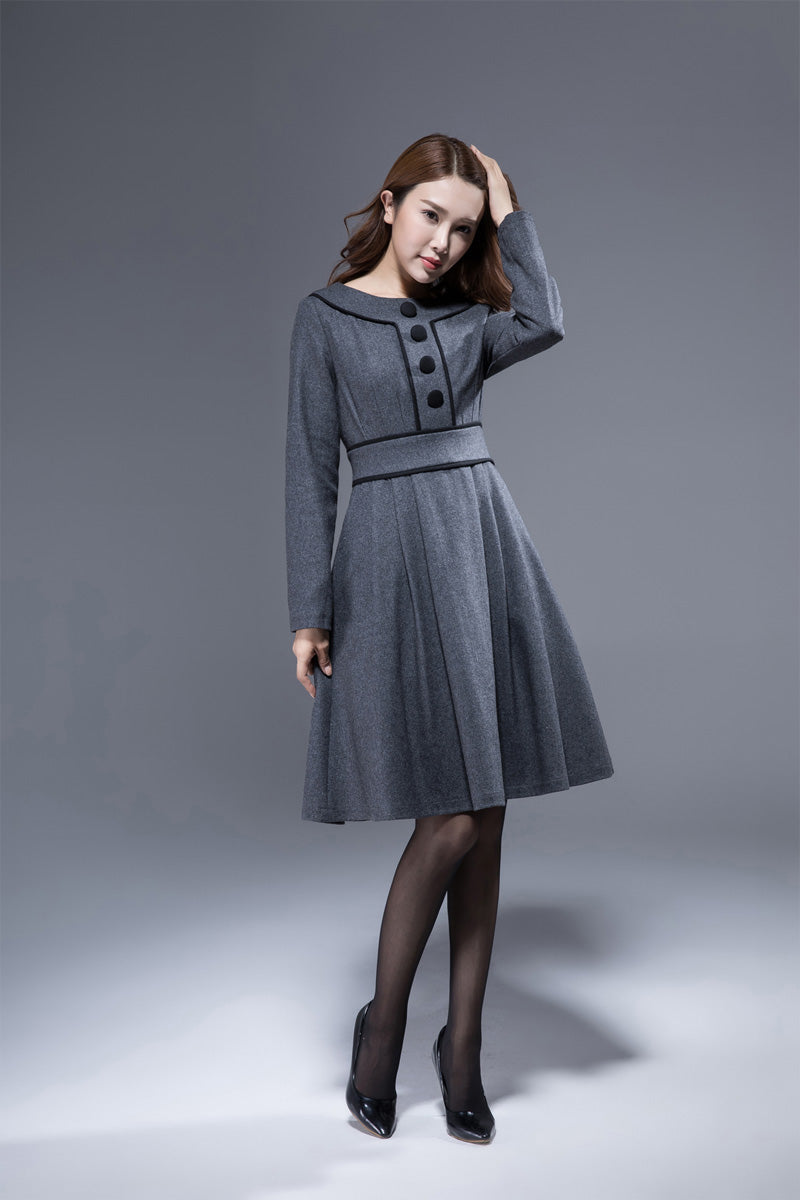 winter dress women, dark gray wool dress, knee length dress, wool dress, pocket dress 1812 - XS (US 2) winter dress women, dark gray wool dress, knee length dress, wool dress, pocket dress 1812 - XS (US 2)