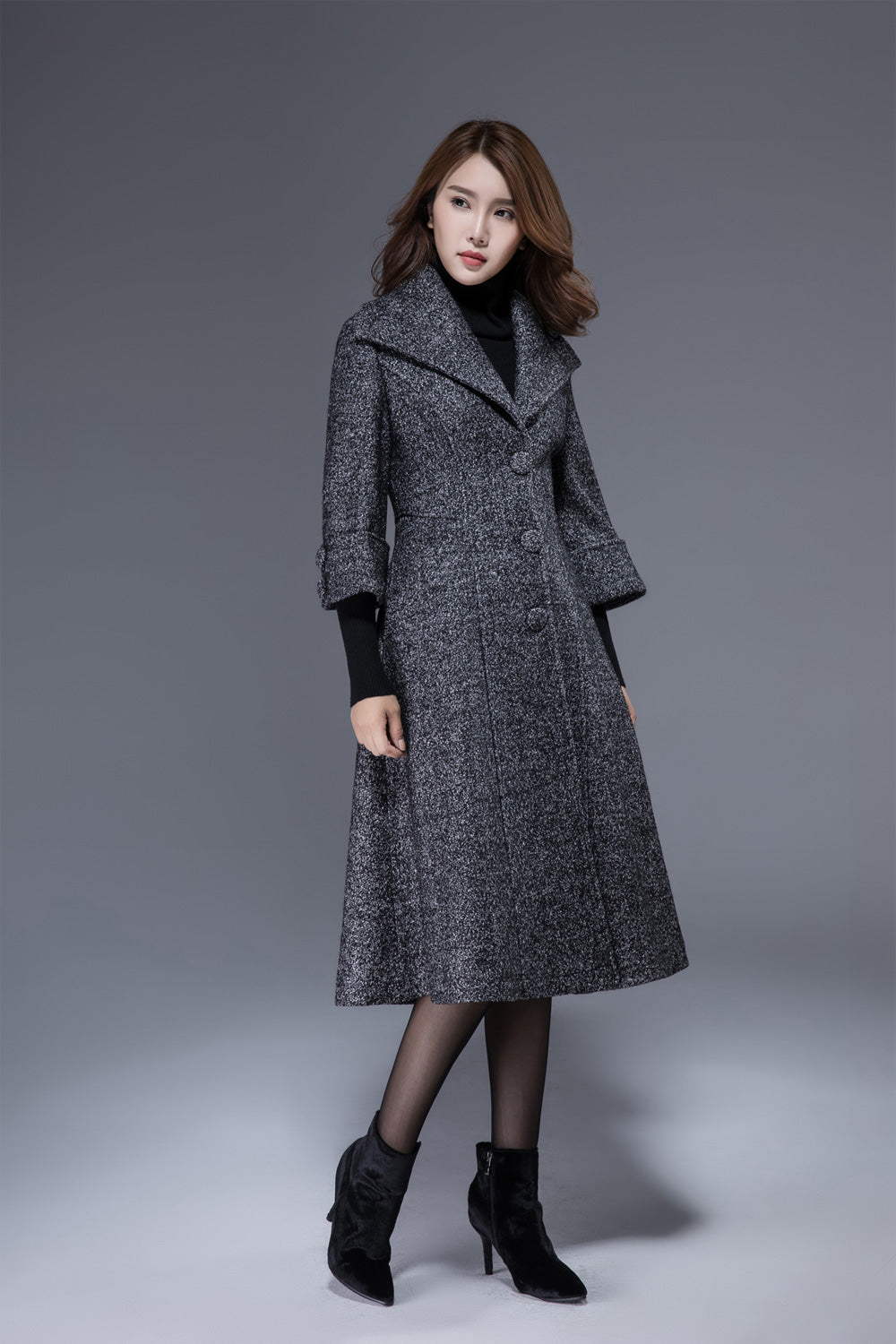 gray midi wool coat womens winter warm coat 1825