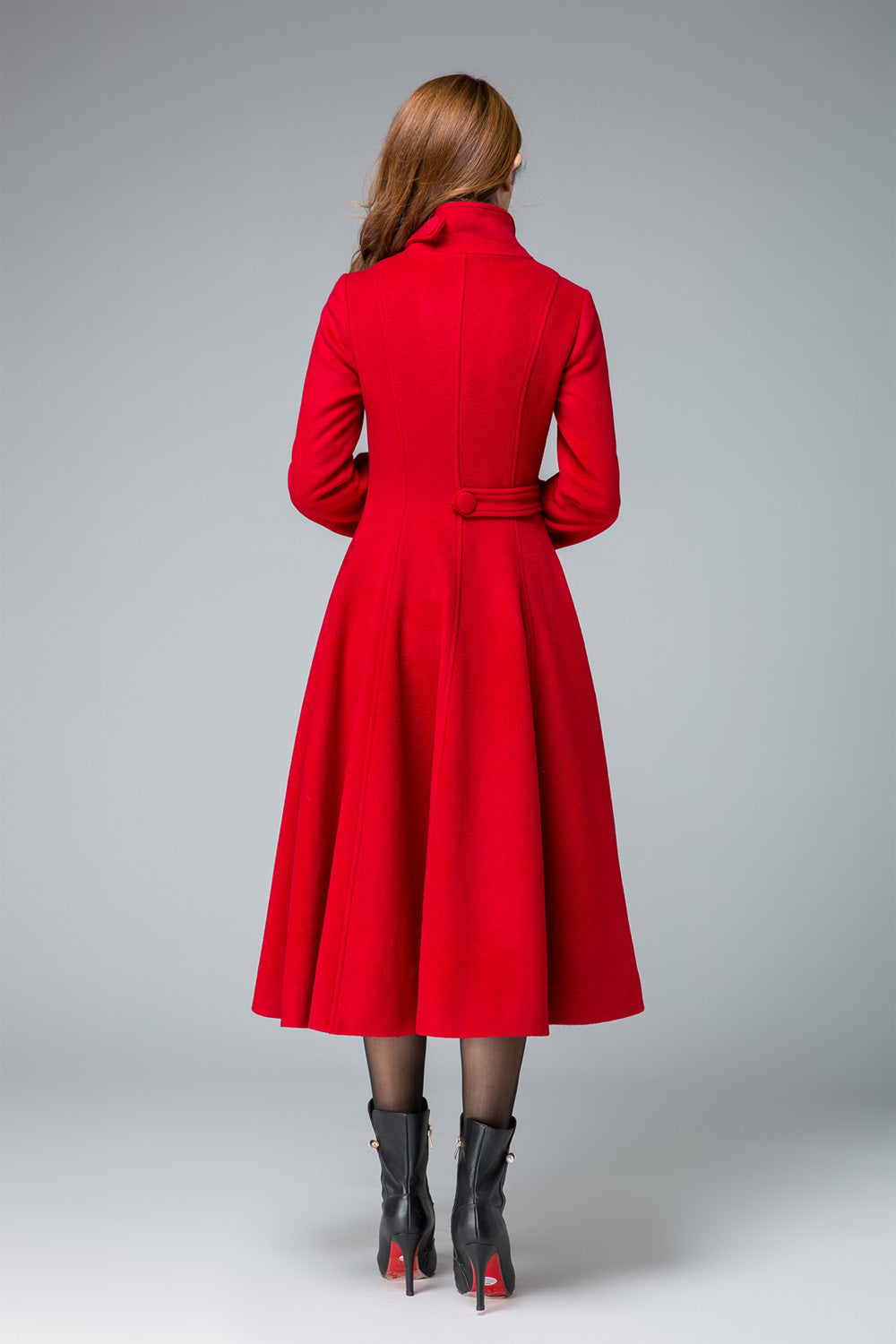 Red Fit and Flare Wool Long Winter Coat Women1846# – XiaoLizi