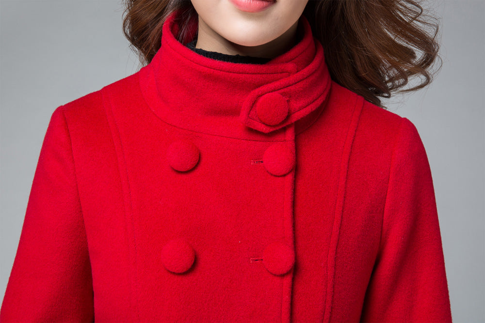 Wool-Blend Fit And Flare Red Pea Coat freeshipping - My Royal