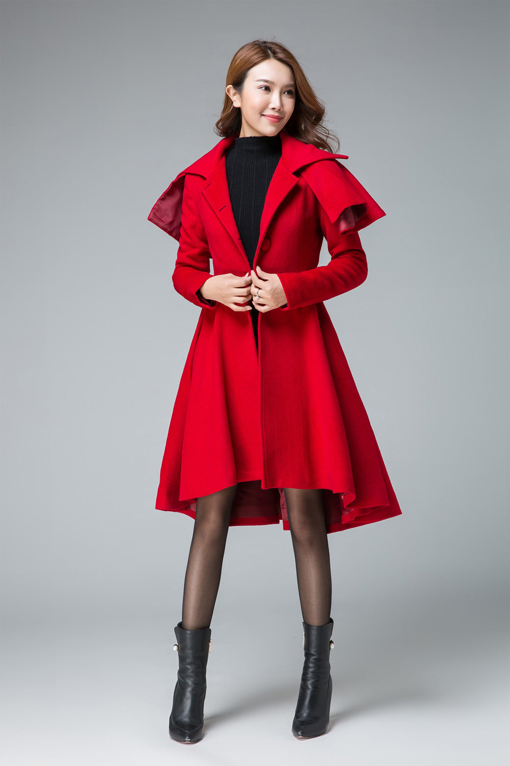 vintage inspired cape coat, red winter capelet coats 1848# – XiaoLizi